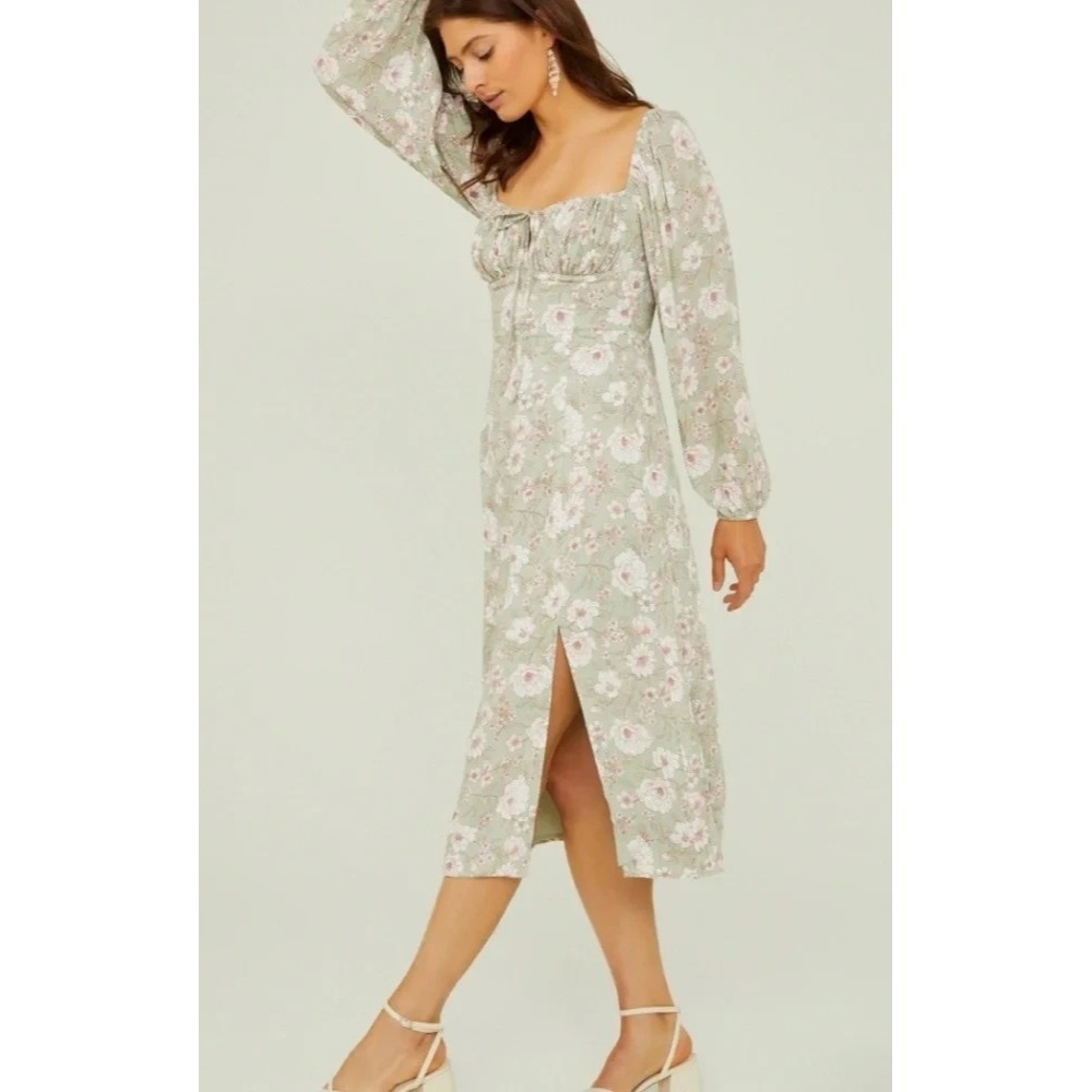 NWT Altard State Jessica Floral Midi Dress Milkmaid Coquette Cottage Green XL - Picture 3 of 14